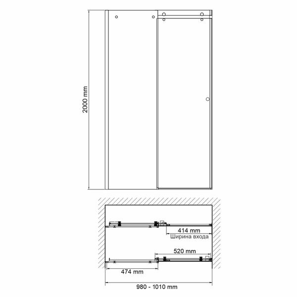 Душевая дверь в нишу Wasserkraft Vils 56R 56R12, 100 х 200 см, профиль серебристый, стекло прозрачное