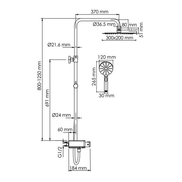 Душевая стойка Wasserkraft, с изливом, цвет - хром, A113.069.127.CH Thermo