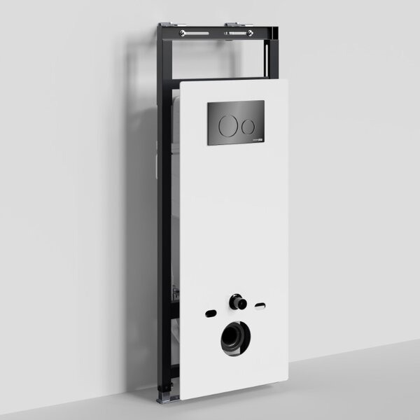 Инсталляция для унитаза Wasserkraft Salm 27TLT.010.ME.WH.PB02, декоративная стеклянная панель белая, механическая кнопка смыва черная