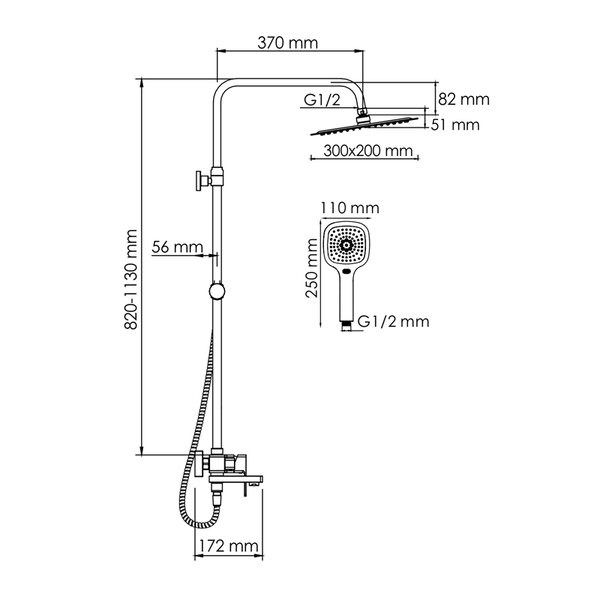 Душевая стойка Wasserkraft, с изливом, цвет хром, A177.069.065.010.CH