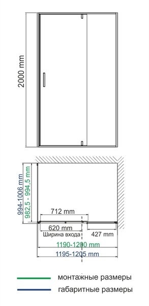 Душевой уголок Wasserkraft 19P10, прямоугольный, 120 х 100 см