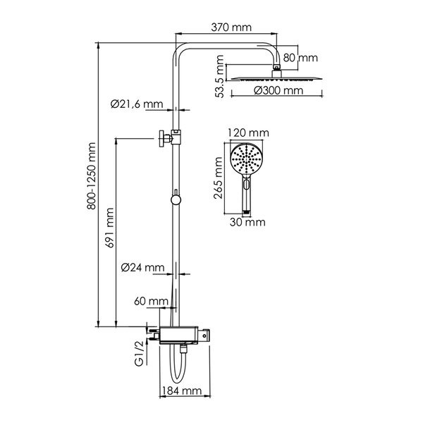 Душевая стойка Wasserkraft, с изливом, цвет - хром, A113.116.127.CH Thermo