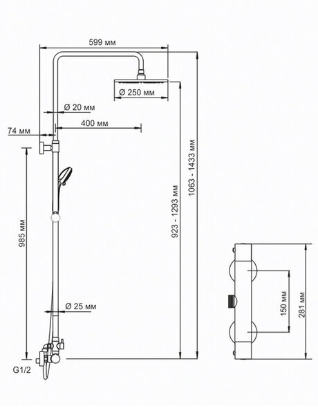 Душевая стойка Wasserkraft A13302, верхний душ 25 см, хром