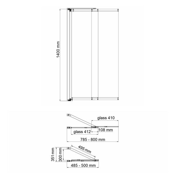 Шторка на ванну Wasserkraft Dill 61S02-80WS Fixed, 80 х 140 см, стекло прозрачное, профиль черный матовый