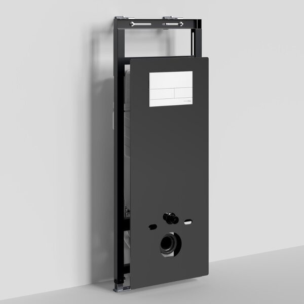 Инсталляция для унитаза Wasserkraft Salm 27TLT.010.ME.BL.WM04, декоративная стеклянная панель черная, механическая кнопка смыва белая матовая
