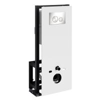 Инсталляция для унитаза Wasserkraft Glan 66TLT.010.ME.WH.BN02, декоративная стеклянная панель белая, механическая кнопка смыва никель