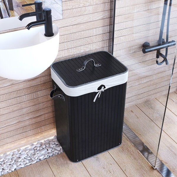 Корзина для белья Wasserkraft Nuthe WB-910-L, ширина 40 см, глубина 30 см, высота 59.5 см, черная/белая