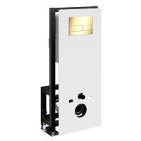 Инсталляция для унитаза Wasserkraft Glan 66TLT.010.ME.WH.PG04, декоративная стеклянная панель белая, механическая кнопка смыва золото глянцевое