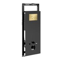 Инсталляция для унитаза Wasserkraft Salm 27TLT.010.ME.BL.MG01, декоративная стеклянная панель черная, механическая кнопка смыва золото матовое