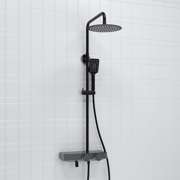 Душевая стойка Wasserkraft, с изливом, цвет - черный матовый/хром, A114.258.130.CB Thermo