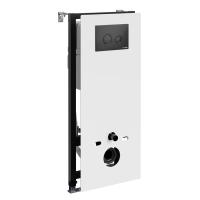 Инсталляция для унитаза Wasserkraft Abens 20TLT.010.ME.WH.MB01, декоративная стеклянная панель белая, механическая кнопка смыва черная матовая