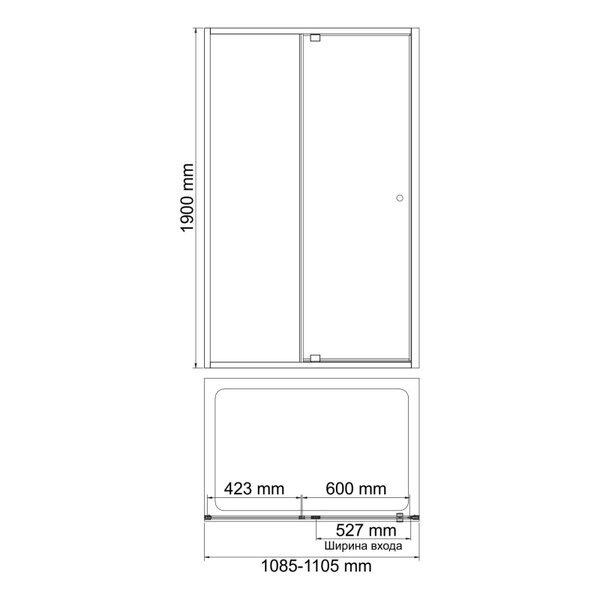 Душевая дверь в нишу Wasserkraft Aula 11P13, 110 см, профиль хром, стекло прозрачное