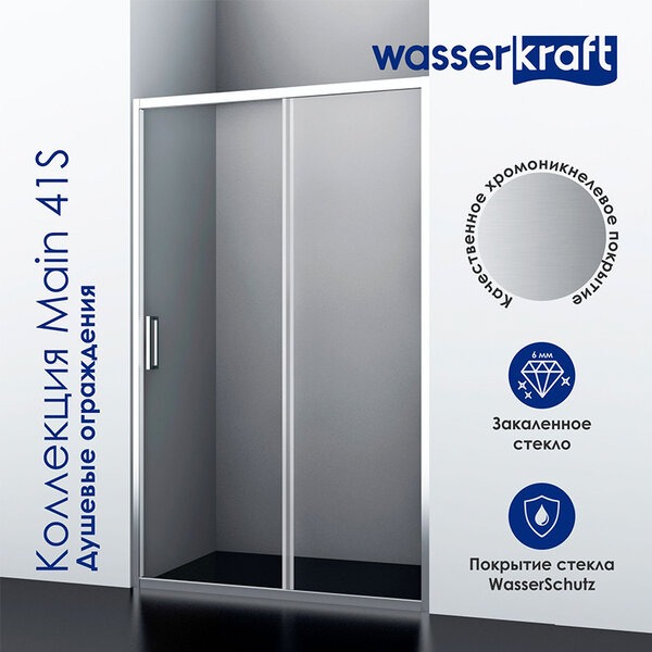 Шторка на ванну Wasserkraft 41S02-80WS, раздвижная, распашная, двустворчатая с покрытием WasserSchutz