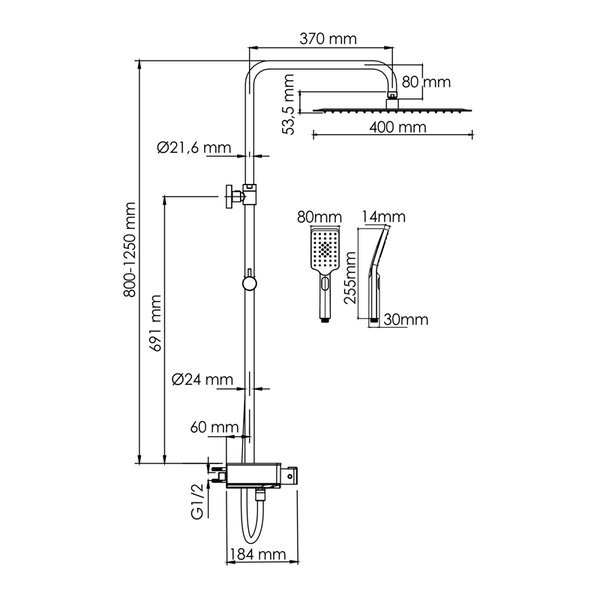 Душевая стойка Wasserkraft, с изливом, цвет - хром, A113.119.126.CH Thermo