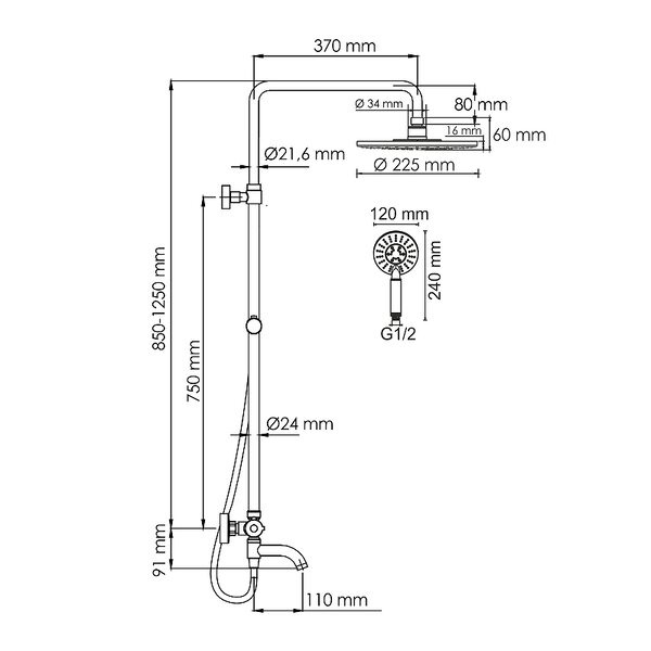 Душевая стойка Wasserkraft Mindel 850, термостатическая, цвет белый Soft-touch, A188.067.058.WM Thermo