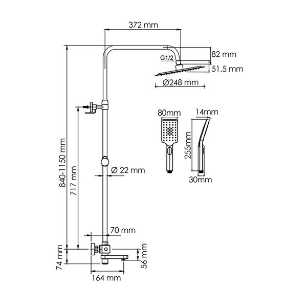 Душевая стойка Wasserkraft, цвет - золото матовое, A199.259.201.BG Thermo