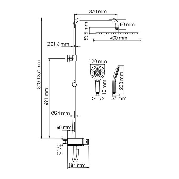 Душевая стойка Wasserkraft, с изливом, цвет - хром, A113.119.101.CH Thermo