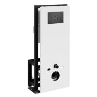 Инсталляция для унитаза Wasserkraft Glan 66TLT.010.ME.WH.MB02, декоративная стеклянная панель белая, механическая кнопка смыва черная матовая