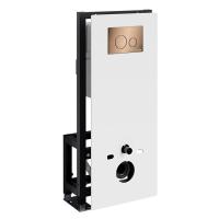 Инсталляция для унитаза Wasserkraft Glan 66TLT.010.ME.WH.RG02, декоративная стеклянная панель белая, механическая кнопка смыва золото розовое