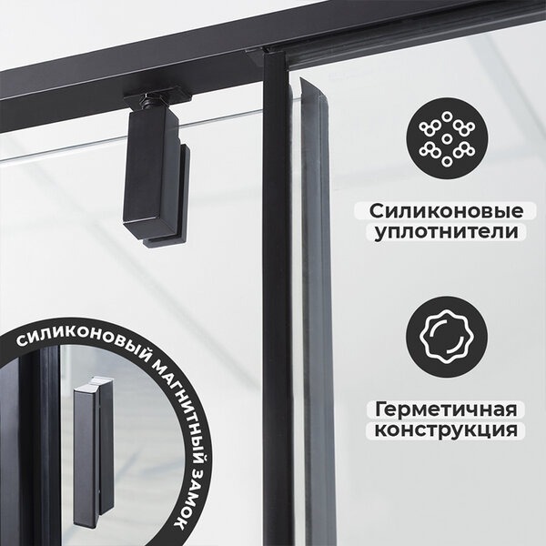 Душевой уголок Wasserkraft Elbe, 80 х 80 см, профиль черный, стекла прозрачные, 74P02