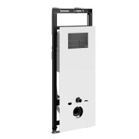 Инсталляция для унитаза Wasserkraft Salm 27TLT.010.ME.WH.MB04, декоративная стеклянная панель белая, механическая кнопка смыва черная матовая