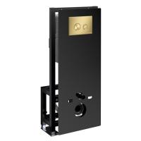 Инсталляция для унитаза Wasserkraft Glan 66TLT.010.ME.BL.MG01, декоративная стеклянная панель черная, механическая кнопка смыва золото матовое