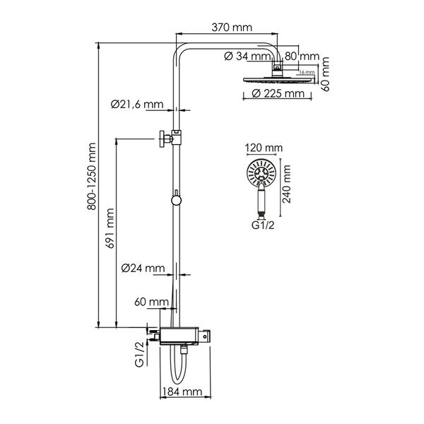 Душевая стойка Wasserkraft, с изливом, цвет - хром, A113.067.058.CH Thermo