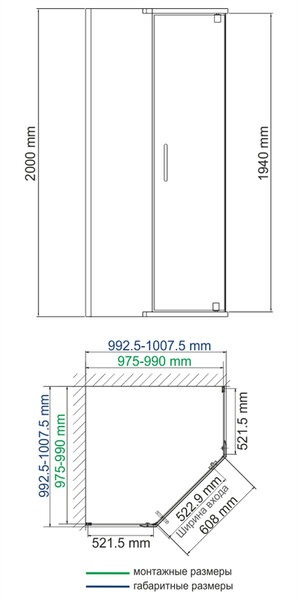 Душевой уголок Wasserkraft Leine 35P38, пятиугольный, 100 см