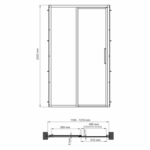 Душевая дверь в нишу Wasserkraft Lopau 32S, 120 х 200 см, профиль хром, стекло прозрачное, 32S05L/R