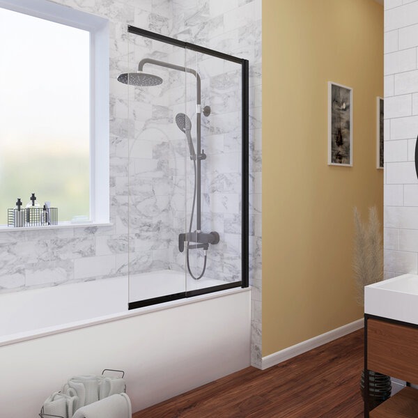 Шторка на ванну Wasserkraft Dill 61S02-80 Fixed для душа, двухстворчатая, стекло прозрачное, профиль черный