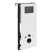 Инсталляция для унитаза Wasserkraft Abens 20TLT.010.ME.WH.MB04, декоративная стеклянная панель белая, механическая кнопка смыва черная матовая