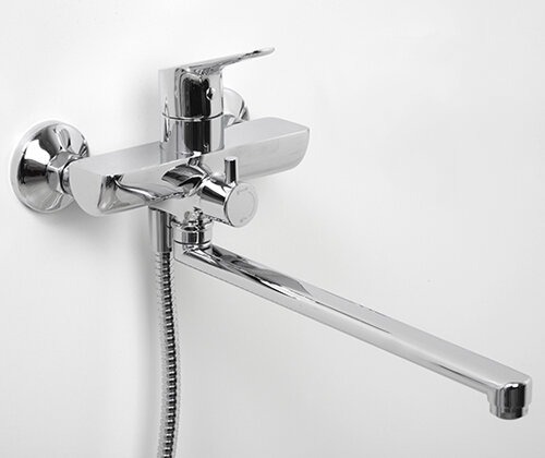 Смеситель Wasserkraft Lippe 4502L для ванны и душа, с длинным изливом, с душевым гарнитуром, хром