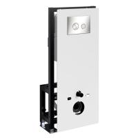 Инсталляция для унитаза Wasserkraft Glan 66TLT.010.ME.WH.BN01, декоративная стеклянная панель белая, механическая кнопка смыва никель