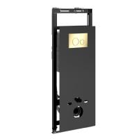 Инсталляция для унитаза Wasserkraft Salm 27TLT.010.ME.BL.PG02, декоративная стеклянная панель черная, механическая кнопка смыва золото глянцевое