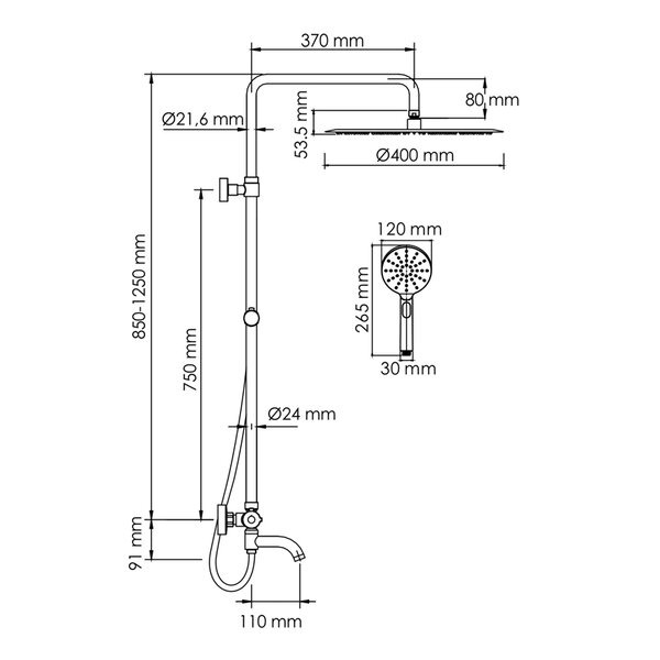 Душевая стойка Wasserkraft, цвет - хром, A188.117.127.087.CH Thermo