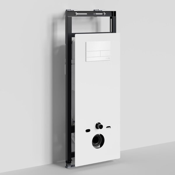 Инсталляция для унитаза Wasserkraft Salm 27TLT.010.ME.WH.WH04, декоративная стеклянная панель белая, механическая кнопка смыва белая