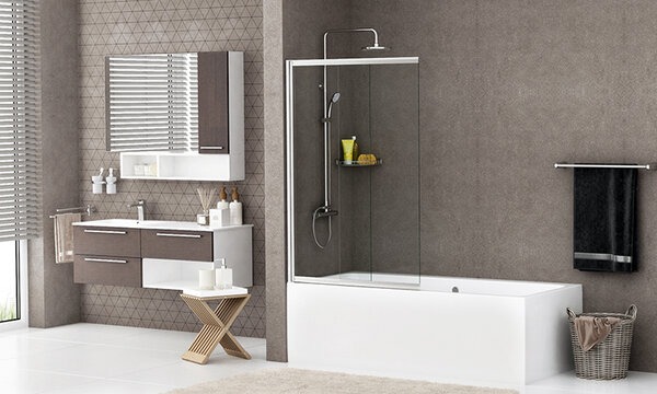 Шторка на ванну Wasserkraft 41S02-80, раздвижная, распашная, двустворчатая