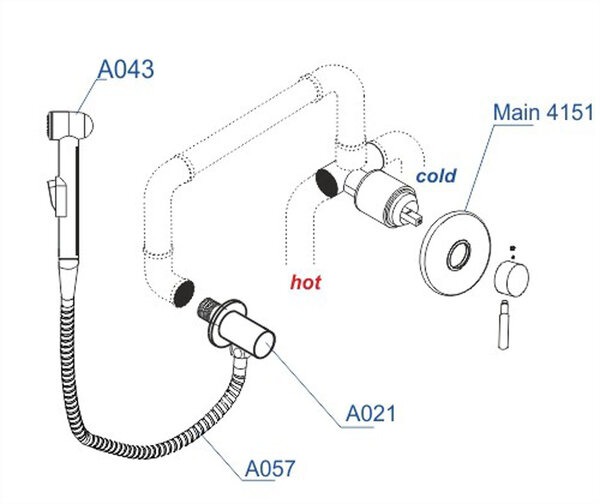 Гигиенический душ Wasserkraft A14157, со смесителем, C ВНУТРЕННЕЙ ЧАСТЬЮ, хром