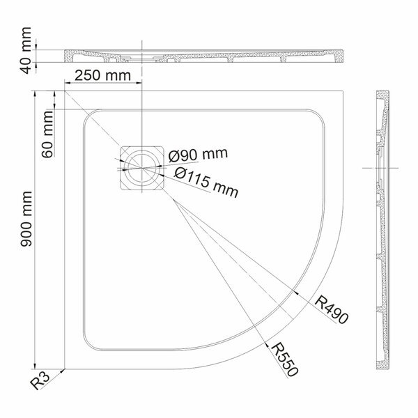 Душевой поддон Wasserkraft Neime 19T 19T01, 90 х 90 см, черный, текстура - мрамор