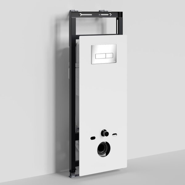 Инсталляция для унитаза Wasserkraft Salm 27TLT.010.ME.WH.CH03, декоративная стеклянная панель белая, механическая кнопка смыва хром