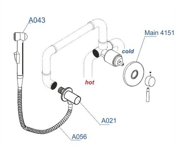 Гигиенический душ Wasserkraft A14156, со смесителем, C ВНУТРЕННЕЙ ЧАСТЬЮ, хром