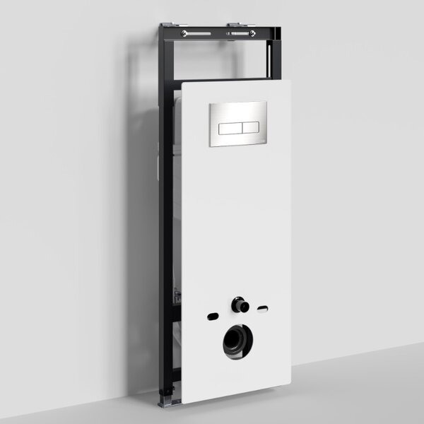Инсталляция для унитаза Wasserkraft Salm 27TLT.010.ME.WH.BN03, декоративная стеклянная панель белая, механическая кнопка смыва никель