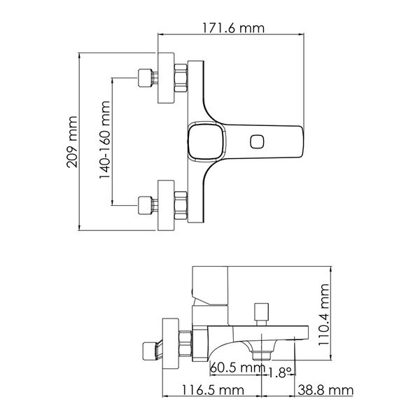 Смеситель для ванны и душа Wasserkraft Naab, хром, 8601