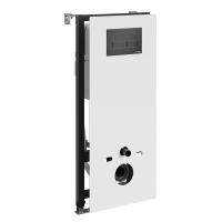 Инсталляция для унитаза Wasserkraft Abens 20TLT.010.ME.WH.MB03, декоративная стеклянная панель белая, механическая кнопка смыва черная матовая