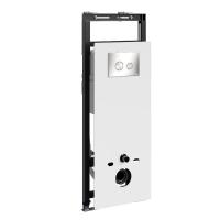 Инсталляция для унитаза Wasserkraft Salm 27TLT.010.ME.WH.BN01 декоративная стеклянная панель белая, механическая кнопка смыва никель