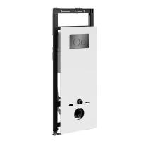 Инсталляция для унитаза Wasserkraft Salm 27TLT.010.ME.WH.PB02, декоративная стеклянная панель белая, механическая кнопка смыва черная