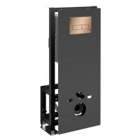 Инсталляция для унитаза Wasserkraft Glan 66TLT.010.ME.BL.RG03, декоративная стеклянная панель черная, механическая кнопка смыва золото розовое