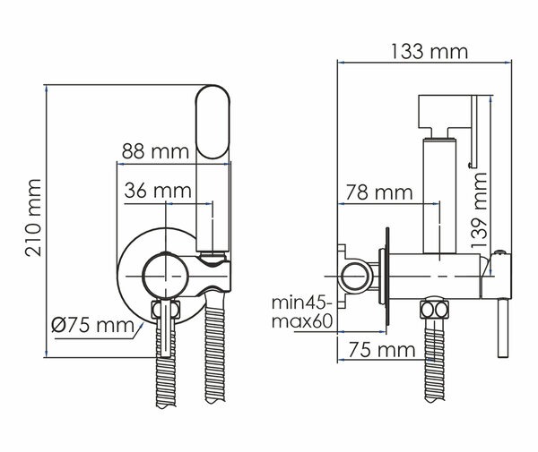 Гигиенический душ Wasserkraft A70538, со смесителем, C ВНУТРЕННЕЙ ЧАСТЬЮ, белый