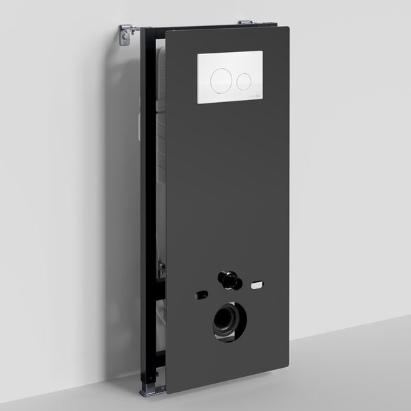 Инсталляция для унитаза Wasserkraft Abens 20TLT.010.ME.BL.WH02, декоративная стеклянная панель черная, механическая кнопка смыва белая