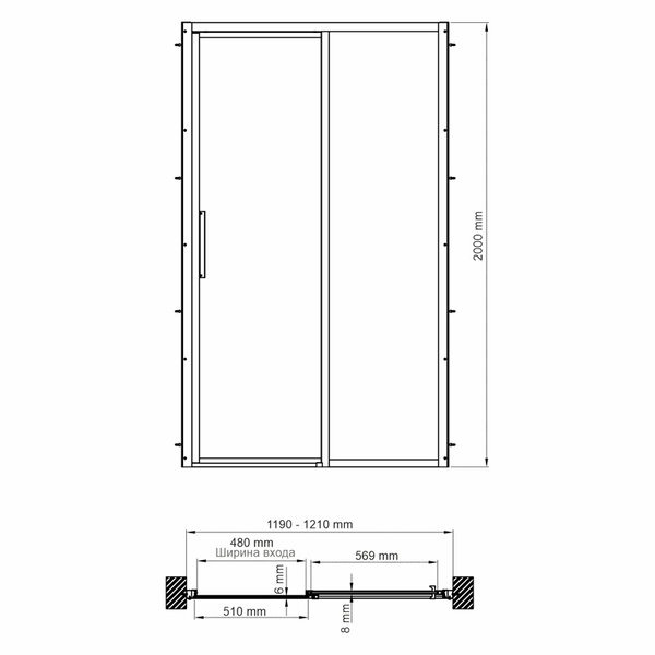 Душевая дверь в нишу Wasserkraft Lopau 32S, 120 х 200 см, профиль хром, стекло прозрачное, 32S05L/R